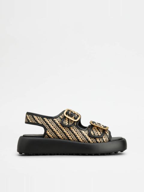 SANDALS IN FABRIC - BLACK, BEIGE