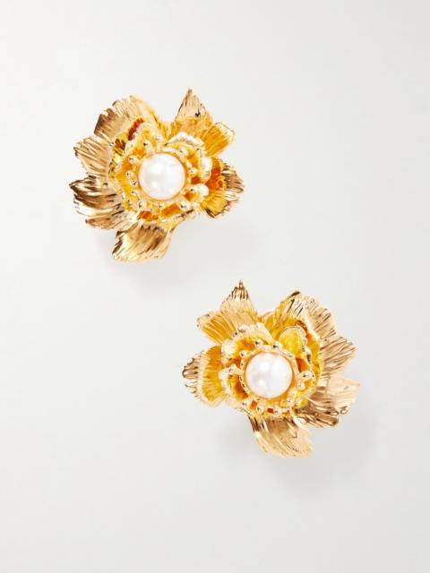 Oscar de la Renta Wild Poppy Embellished Gold-tone Earrings