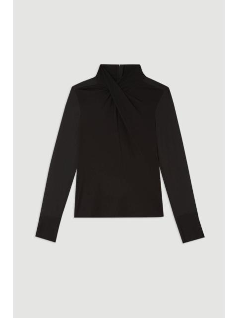 KAREN MILLEN Jersey And Georgette Mix High Neck Top