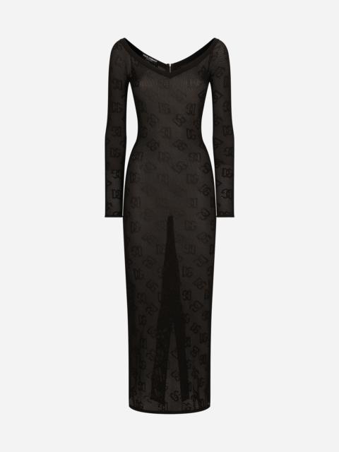 Dolce & Gabbana Mesh-stitch sheath dress with jacquard DG logo