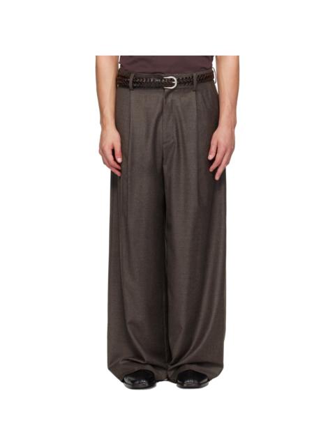 ssstein Brown Wool Flannel Extra Wide Trousers