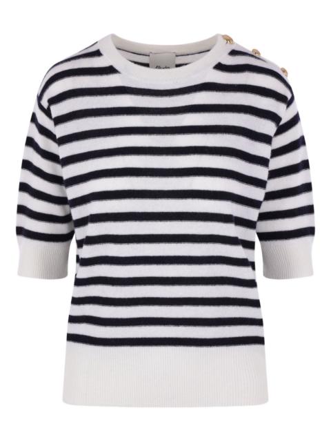 Allude striped button-detail short-sleeve T-shirt