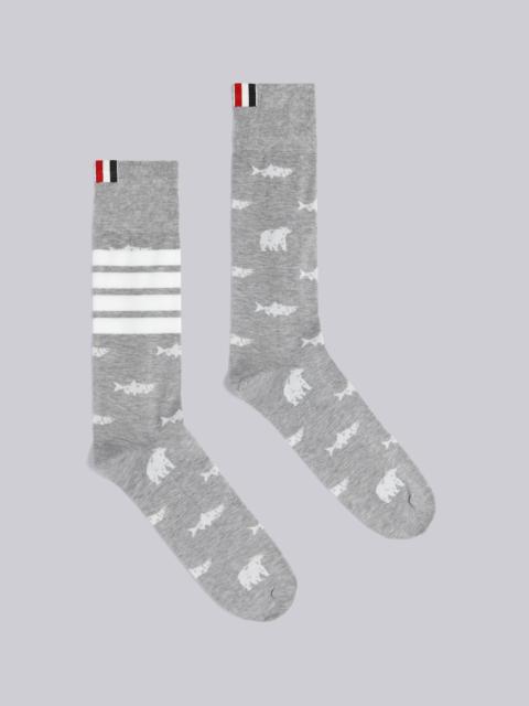 Thom Browne Light Grey Mercerized Cotton Bear and Salmon Half Drop Intarsia 4-Bar Stripe Mid-calf Socks