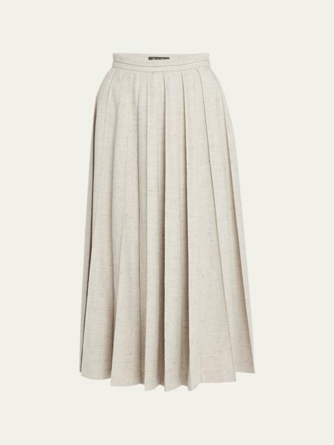 Loro Piana Fumiko Pleated Midi Wool Linen Skirt