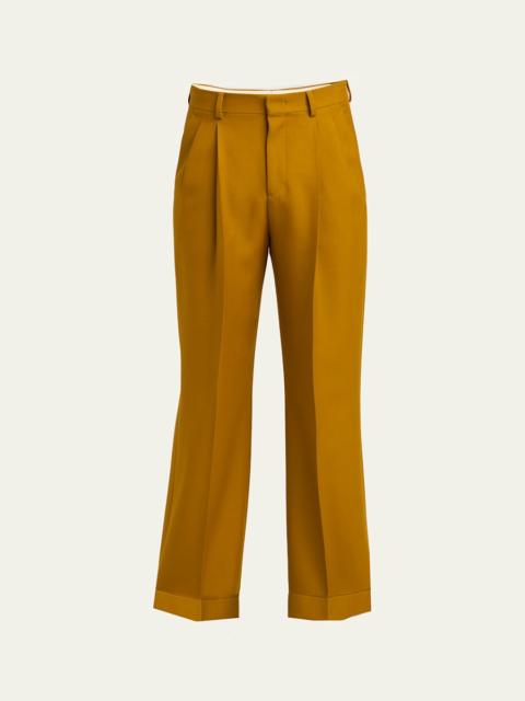 Valentino Men's Light Brown Pleated Wool-Blend Trousers