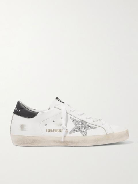 Golden Goose Superstar distressed glittered leather sneakers White