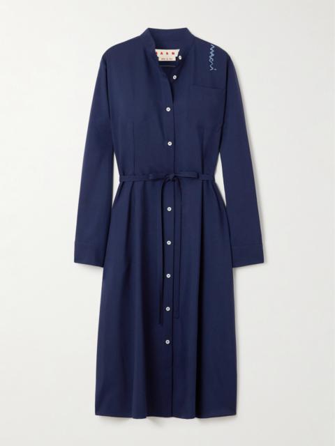 Marni Embroidered Wool-twill Midi Dress