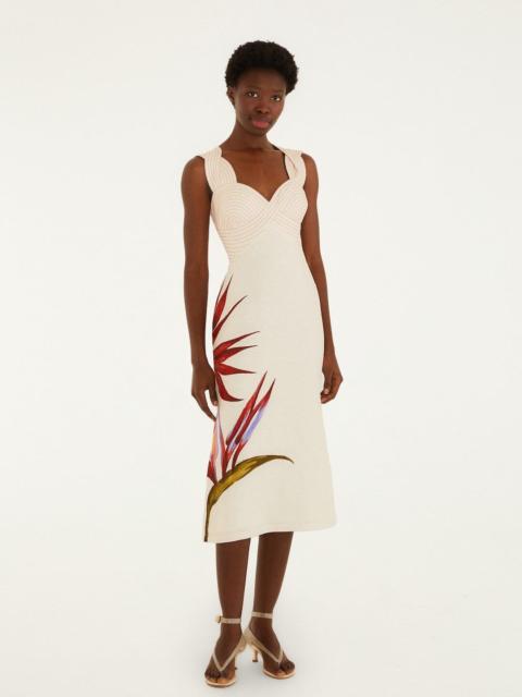 FARM RIO Sand Strelitzia Euroflax Premium Linen Midi Dress