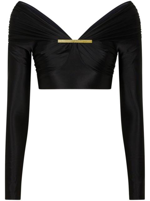 rabanne glossy-finish long-sleeved cropped top