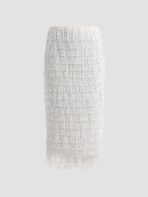 MILLY Women's Roxanne Polka Dot Fringe Midi Skirt - White Black