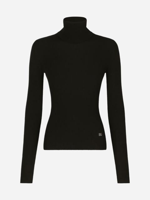 Ribbed cashmere and silk turtleneck with DG logo