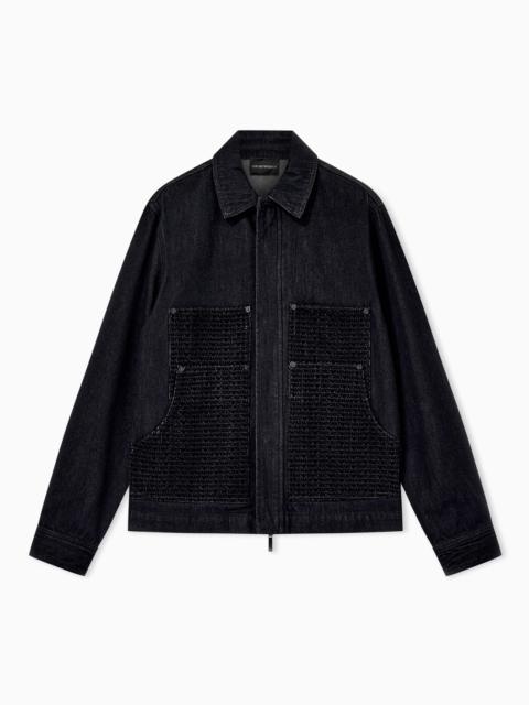EMPORIO ARMANI DENIM JACKET WITH FLOCKED LETTERING SIGNATURE CAPSULE