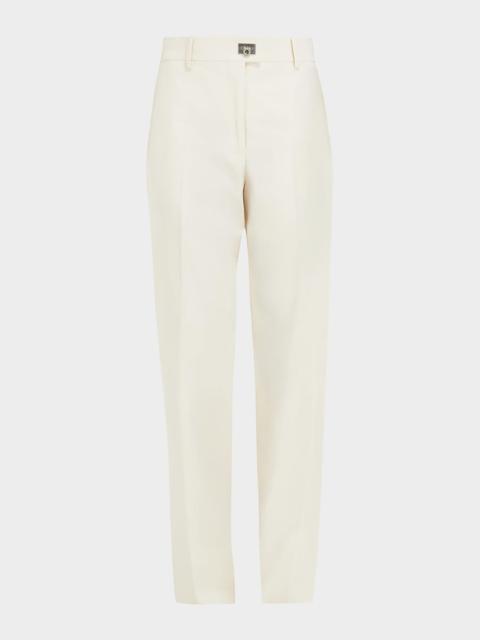 FERRAGAMO Cotton-Silk Canvas Turn Lock Straight-Leg Pants
