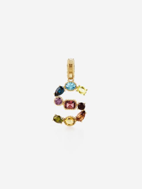 Rainbow alphabet S 18 kt yellow gold charm with multicolor fine gems