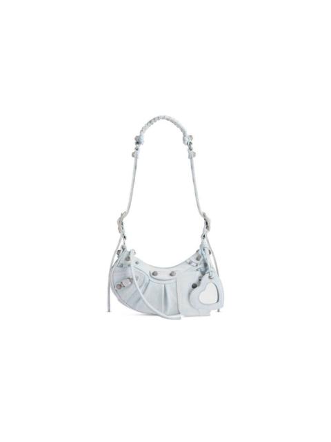 Women's Le Cagole Xs Shoulder Bag In Denim With Rhinestones  in Light Blue