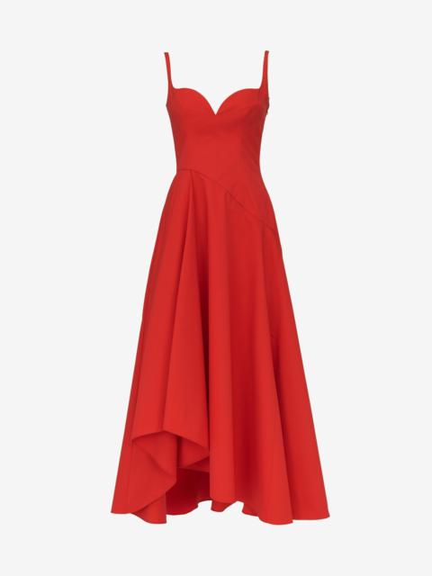 Alexander McQueen Women's Sweetheart Neckline Midi Dress in Lust Red