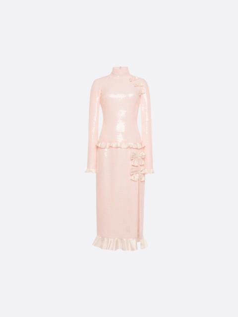 Alessandra Rich SEQUIN-EMBROIDERED SILK HIGH NECK MIDI DRESS