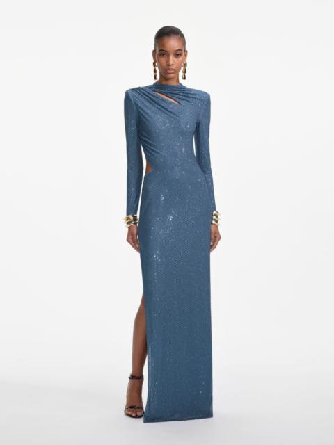 self-portrait Blue Rhinestone Gathered Maxi Dress
