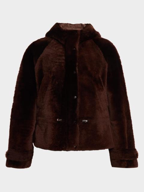 Brunello Cucinelli Lamb Shearling Zip Hooded Jacket
