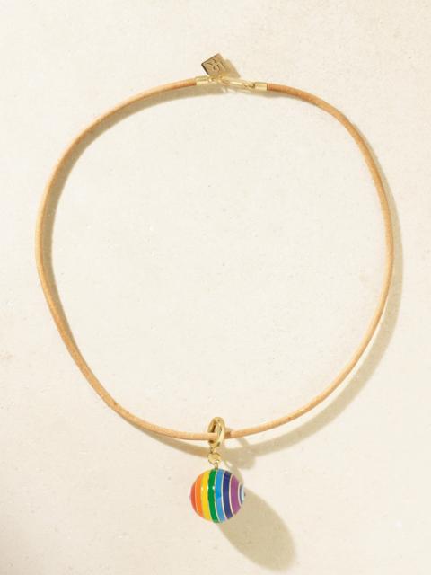 LAUREN RUBINSKI 14-karat Gold, Enamel And Leather Necklace