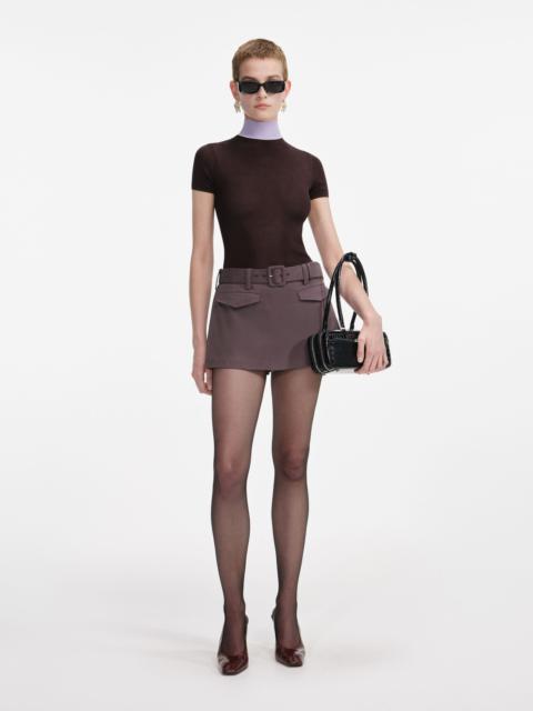 self-portrait Brown Viscose Knit Short Sleeve Top