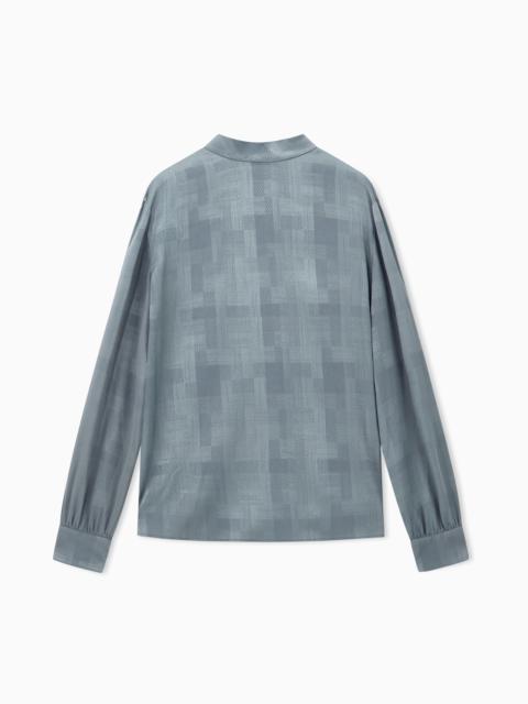 GIORGIO ARMANI SHIRT REGULAR FIT IN CHECK SILK CREPE SATIN WITH RIBBONS