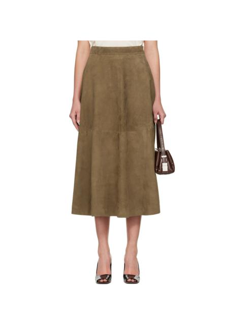 RÓHE Khaki A-Line Suede Midi Skirt
