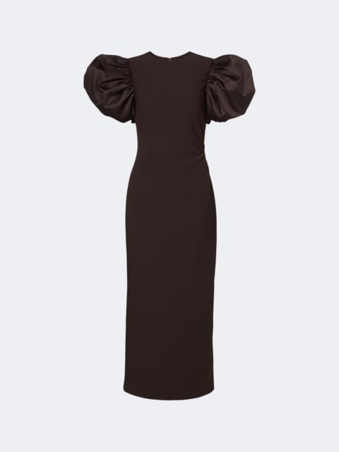 ROTATE Puff-sleeve satin-trimmed midi dress