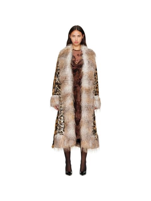 ANNA SUI Beige & Brown Belted Faux-Fur Coat
