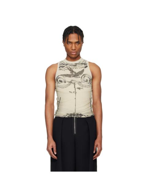 Jean Paul Gaultier Beige 'The Tattoo Rose and Bird' Tank Top