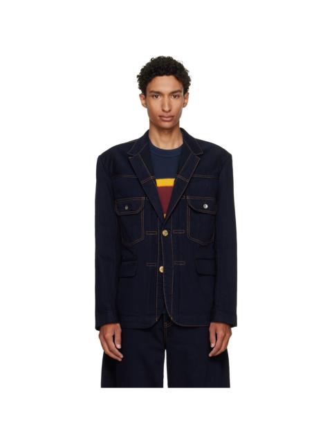 sacai Navy Notched Lapel Denim Blazer