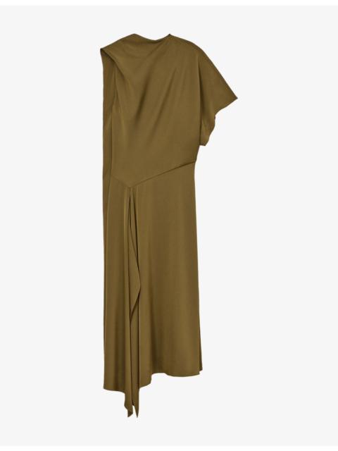 REISS Naomi Draped One-Shoulder Satin Midi Dress
