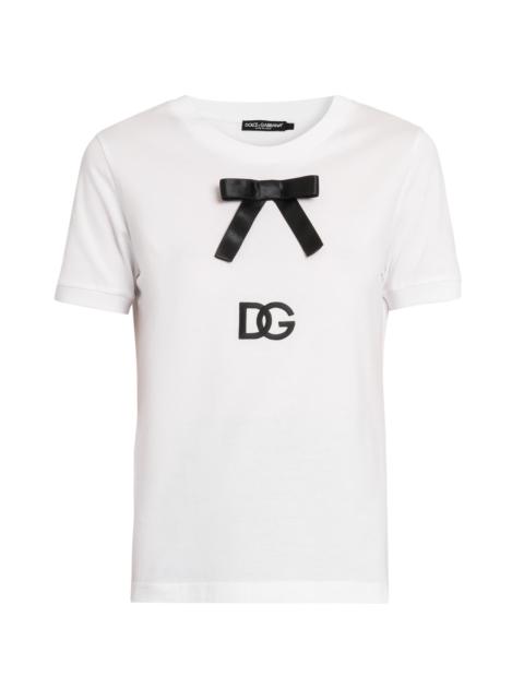 Dolce & Gabbana Women's Bow Logo Cotton T-Shirt - Optical White