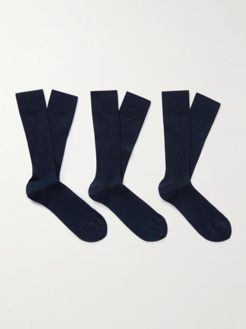 NN07 Three-Pack Ribbed Cotton-Blend Socks Navy