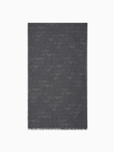 EMPORIO ARMANI Brushed-fabric scarf with all-over lettering