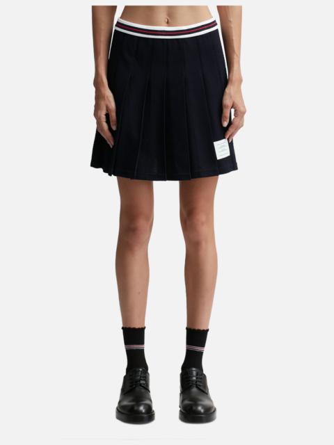 Thom Browne TEXTURED COTTON TUCK CRICKET STRIPE PLEATED SKIRT