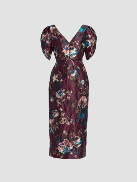 Erdem FLORAL TEXTURED SATIN MIDI DRESS
