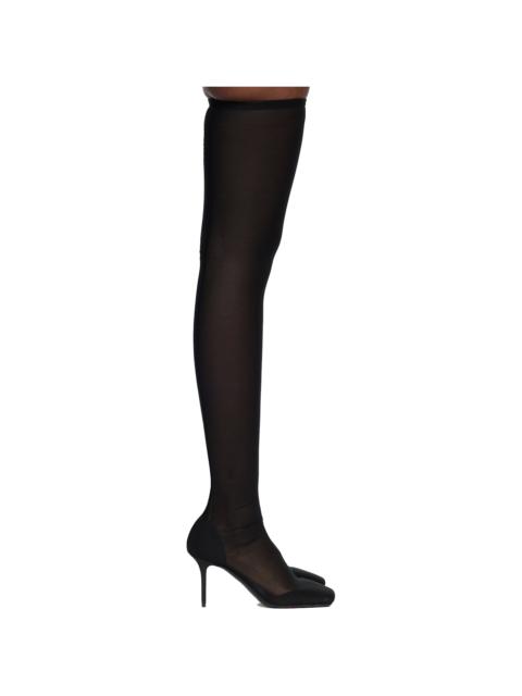 courrèges Black Square Toe Mesh Thigh Boots