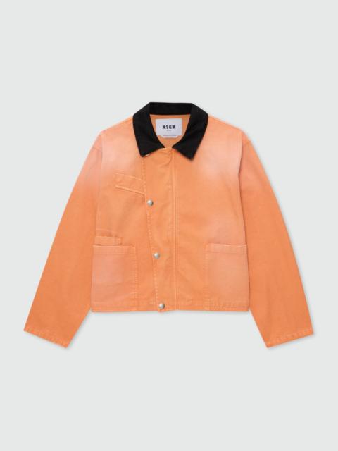 MSGM Orange cotton canvas jacket with aged-effect wash and black denim collar