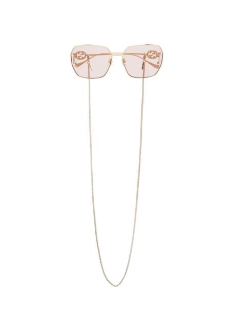 neck-chain logo-plaque sunglasses