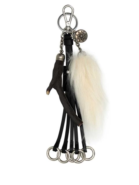 Prada Black Leather Key Ring Bianco Portachiavi