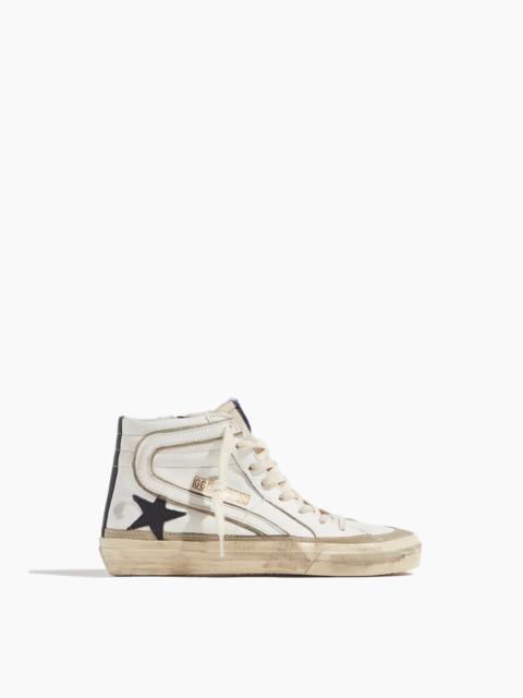 Golden Goose Slide Leather Sneaker in White/Yellow/Black/Taupe