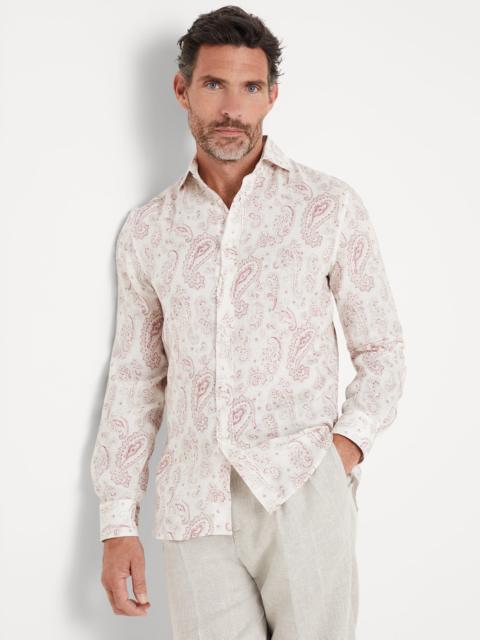 Paisley linen easy fit shirt with spread collar