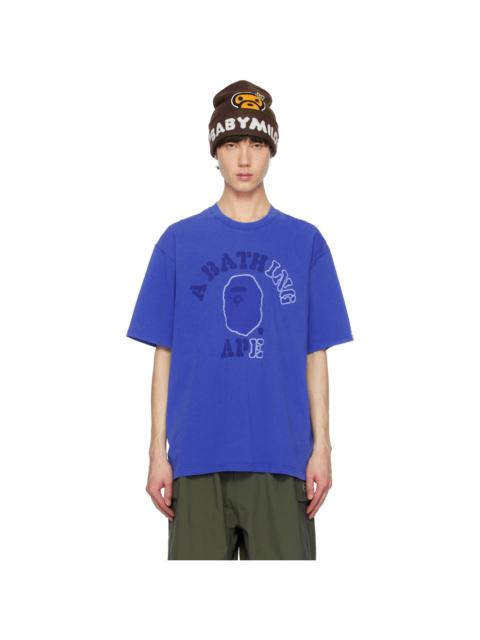 A BATHING APE® Blue Garment Dye College Relaxed Fit T-shirt