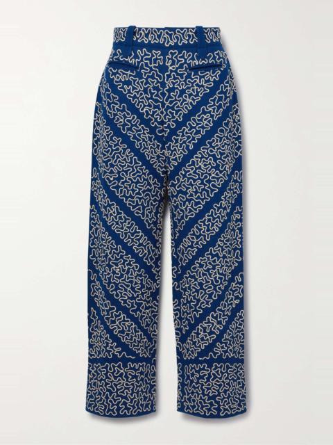 BODE Bombora cropped embroidered wool-blend wide-leg pants