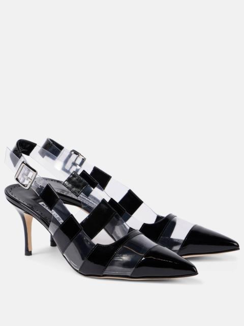 Uxra patent leather and PVC slingback pumps