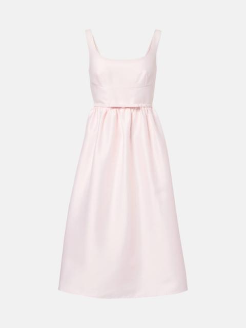 Belted taffeta midi dress