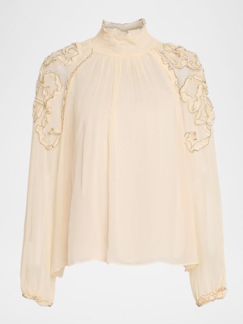 ULLA JOHNSON Magdalena Long-Sleeve Silk Blouse