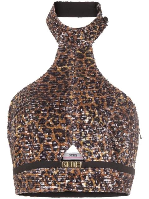 GCDS leopard-print halterneck top