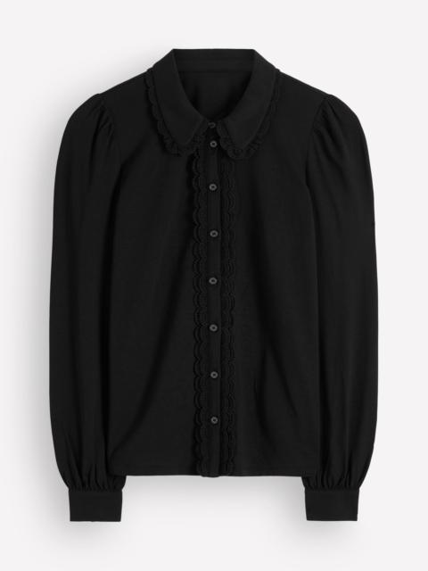 BODEN Lace Frill Blouse-Black